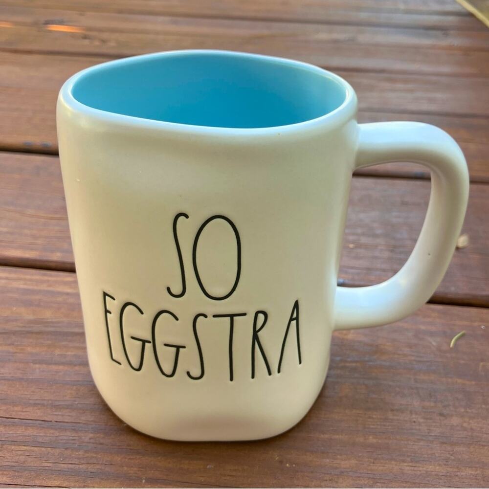 Rae Dunn So Eggstra Ceramic Mug Easter Spring Blue Inside